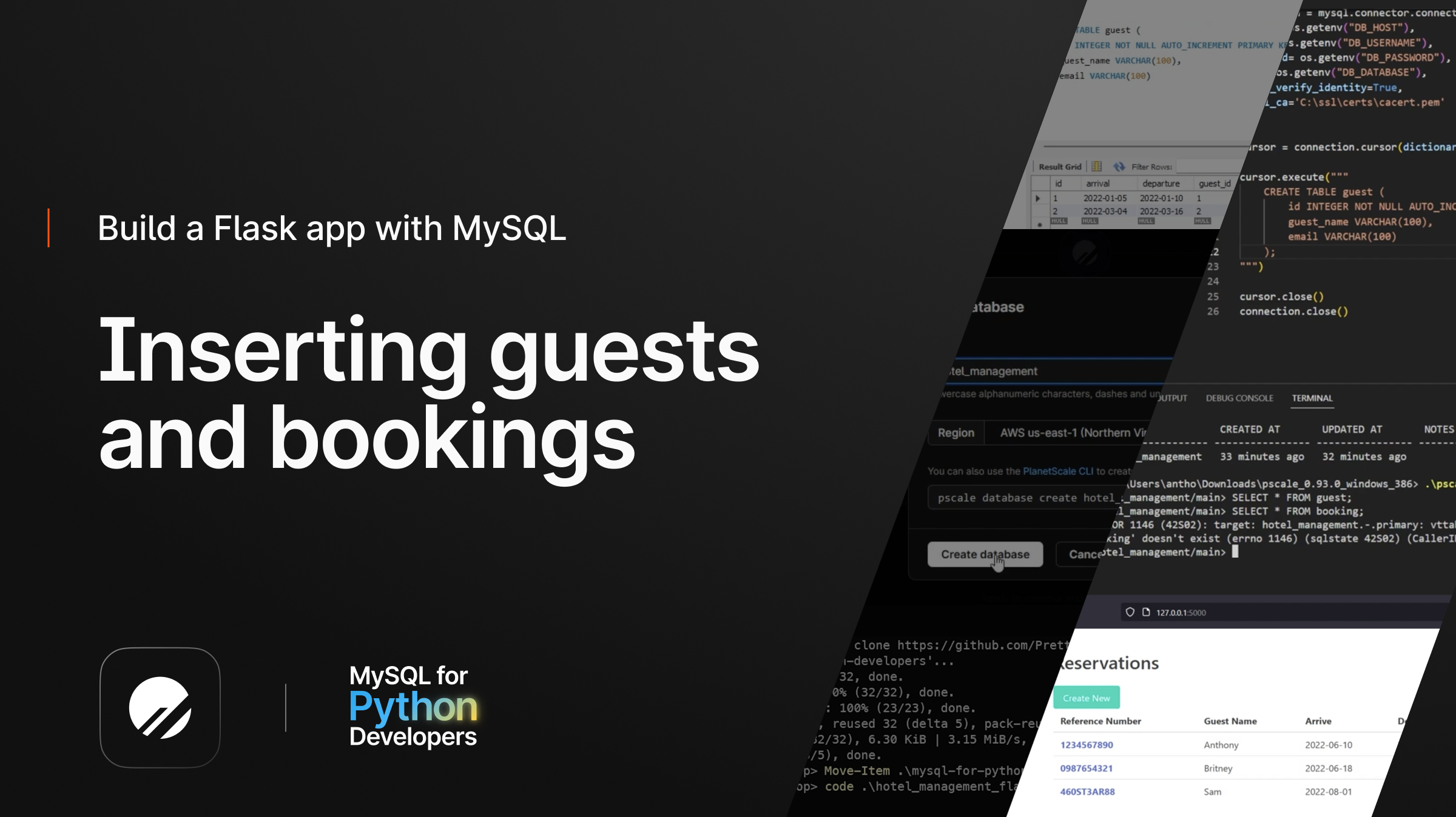 Inserting guests and bookings — MySQL for Python Developers — PlanetScale